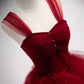 Burgundy tulle long ball gown dress evening dress  8978