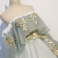 Green tulle lace long prom dress A line evening gown  10343