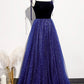 Robe de soirée longue en tulle velours bleu Robe de soirée trapèze 8634