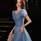 Blue tulle sequins long prom dress evening gown  10310