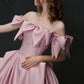 Robe de bal longue en satin rose avec nœud au design unique, robe de princesse 10585