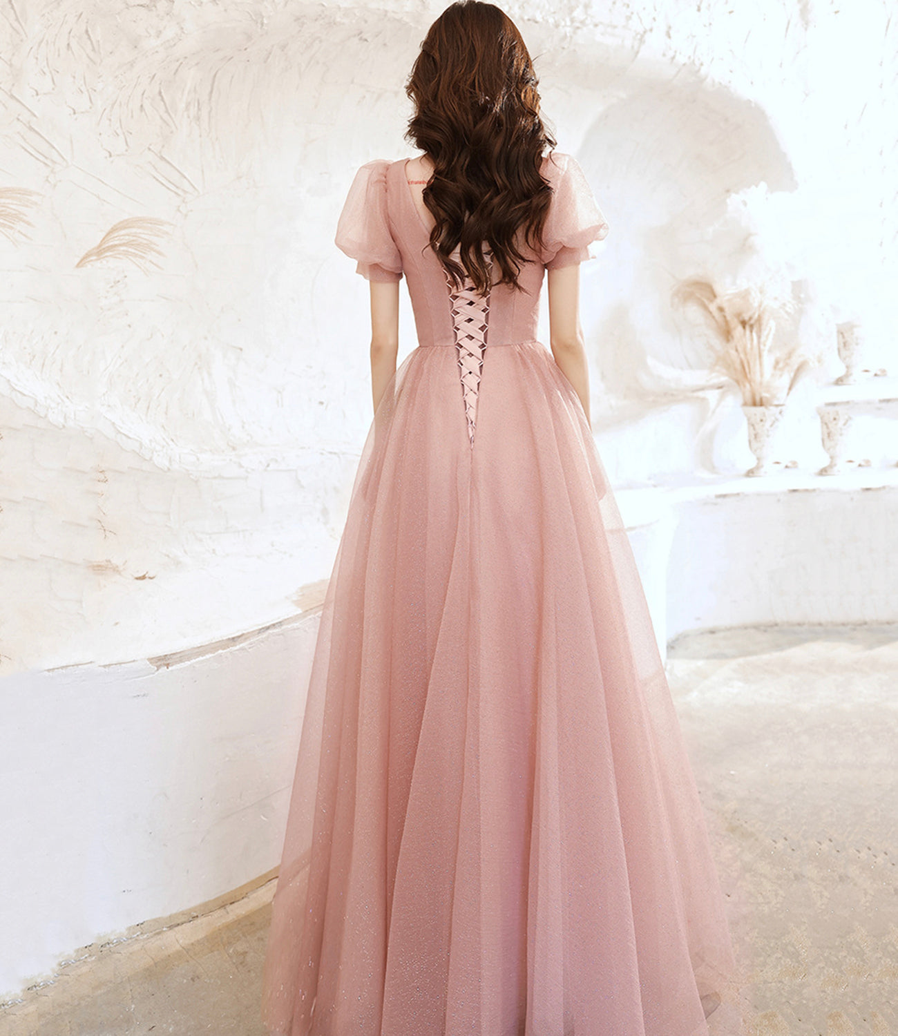Rosa langes Ballkleid aus Tüll Rosa Abendkleid 10258