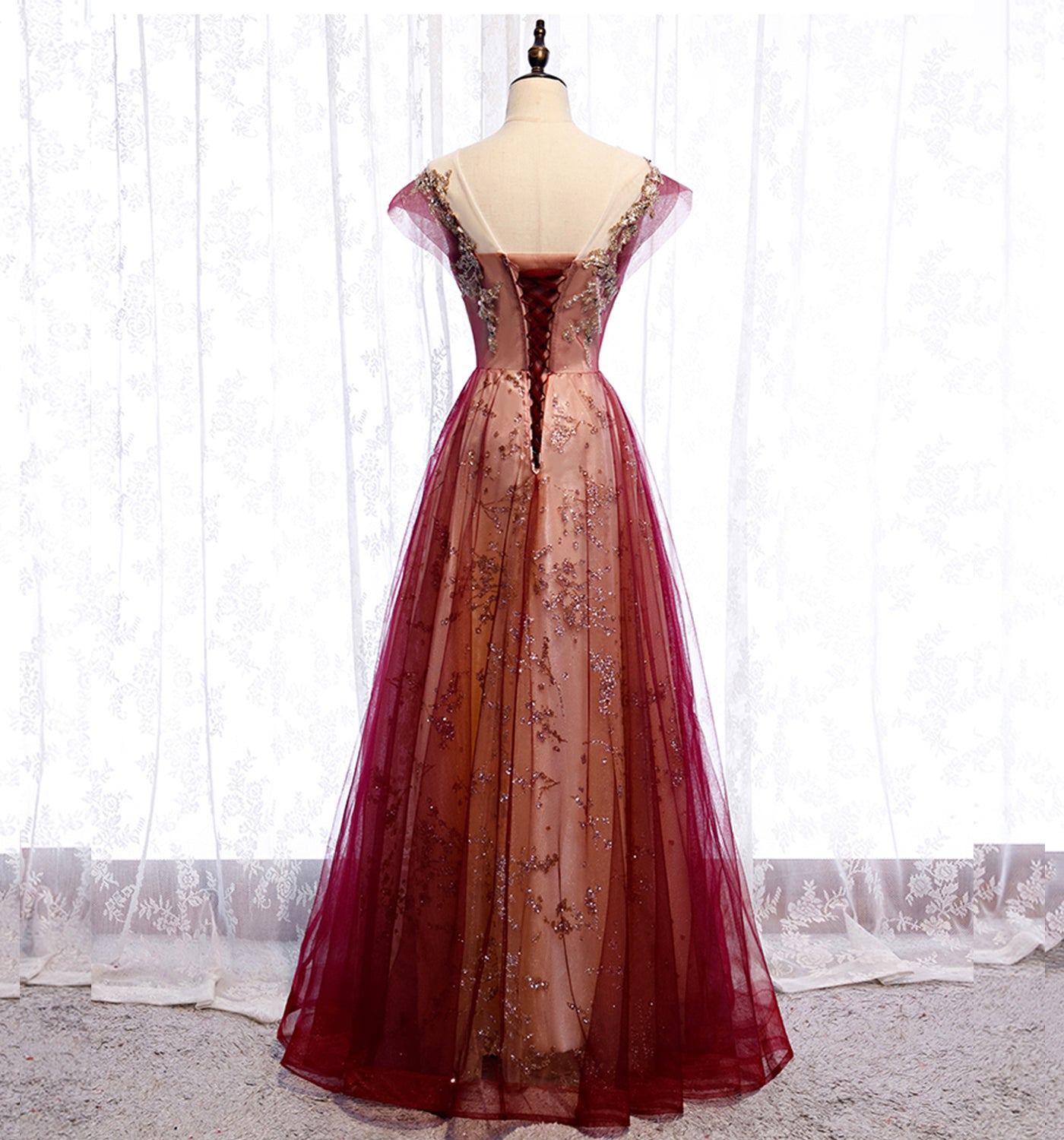 Stylish tulle sequins long prom dress evening gown  10003