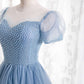Blaues langes Ballkleid aus Tüll in A-Linie blaues Abendkleid 8728