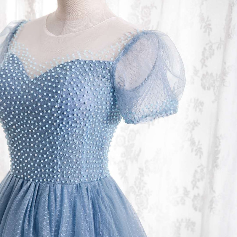 Blaues langes Ballkleid aus Tüll in A-Linie blaues Abendkleid 8728