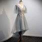 Gray tulle lace short prom dress high low evening dress  8555