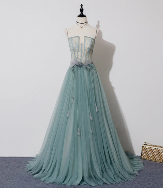 Grünes langes Ballkleid aus Tüllspitze Abendkleid in A-Linie 10557