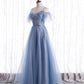 Blue tulle long A line prom dress fashion dress  8763