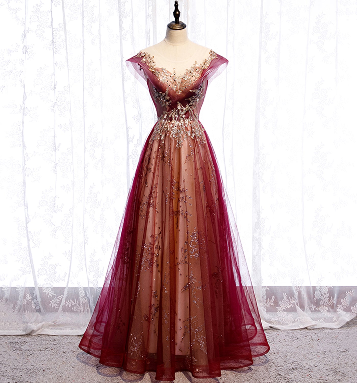 Stylish tulle sequins long prom dress evening gown  10003