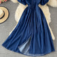 Robe en jean simple à décolleté en V Robe trapèze tendance 10836
