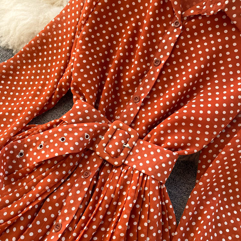 Modisches A-Linien-Tupfen-Langarmkleid Modekleid 10924