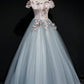 Graues Tüll-Spitzen-Ballkleid-Kleid, lang, formelles Kleid 8722