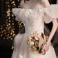 Champagne tulle long prom dress A line evening dress  10423
