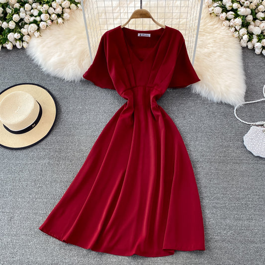 Süßes A-Linie V-Ausschnitt kurzes Kleid Modekleid 10861