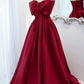 Burgundy satin long A line prom dress evening dress  8825