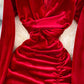 Simple V Neck Velvet Long Sleeve Dress Fashion Dress  10827