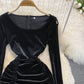 Black Velvet Long Sleeve Dress Sexy Dress  10948