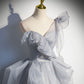Graues langes Ballkleid aus Tüll A-Linie Abendkleid 10273