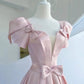 Pink satin long prom dress pink evening dress  10311