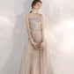 Champagner Tüll Pailletten langes Ballkleid Abendkleid 10375