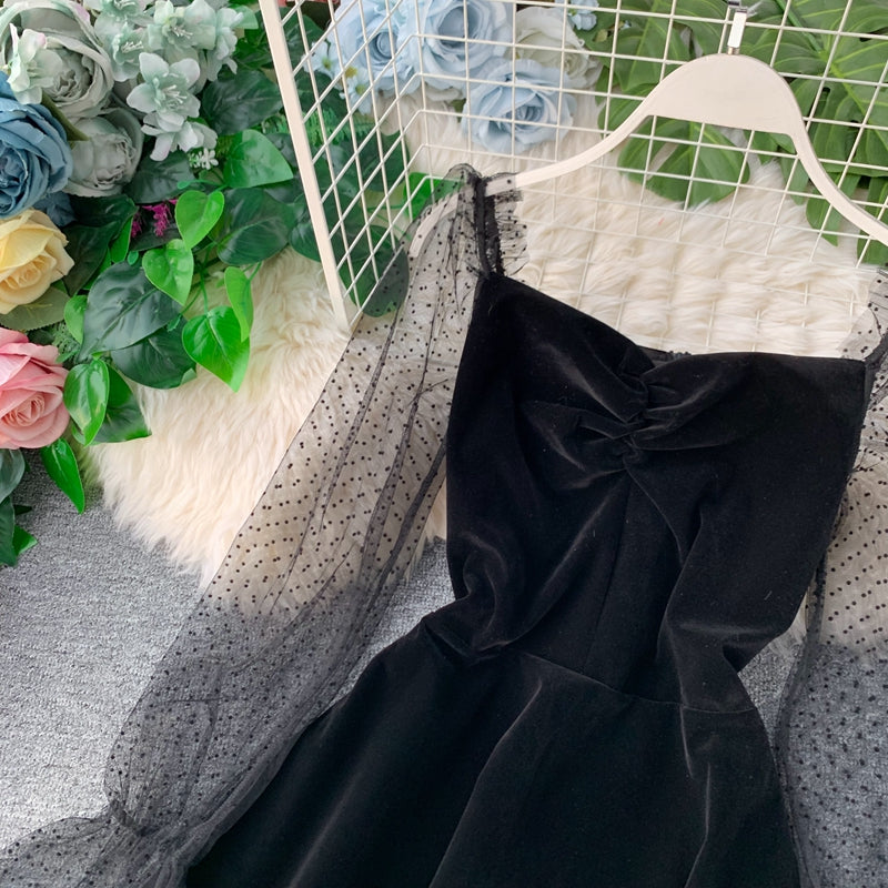 Schwarzes kurzes Samtkleid Schwarzes Modekleid 10941