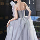 Gray tulle long A line prom dress gray evening dress  10625