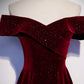 Burgundy Shiny Elegant Velvet Long A-Line Ball Gown Evening Dress 8560