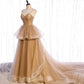 Cute tulle long A line prom dress A line evening gown  10010
