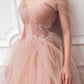 Pink tulle long prom dress pink evening dress  10589