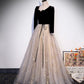Black velvet tulle long prom dress A line evening gown  10237
