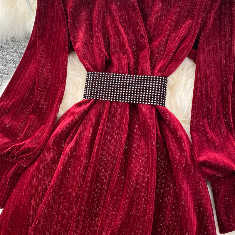 Robe élégante à manches longues en velours Robe tendance 10849