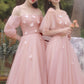 Pink tulle long prom dress A line evening dress  10587