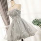 Gray tulle sequins short prom dress  8331