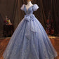 Robe de soirée longue en tulle bleu Robe de soirée trapèze 10229