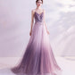 Robe de soirée longue en tulle violet à paillettes 10479