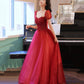 Burgund Tüll Perlen langes Ballkleid Abendkleid 10315