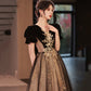 Langes Ballkleid aus schwarzem Tüll mit Pailletten A-Linie Abendkleid 10441