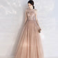 Stylish tulle lace long prom dress A line evening dress  10397