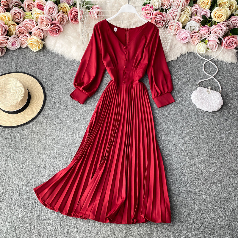 Robe simple à manches longues et col en V Robe tendance 10805