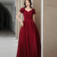 Burgundy satin long prom dress A line evening gown  10502