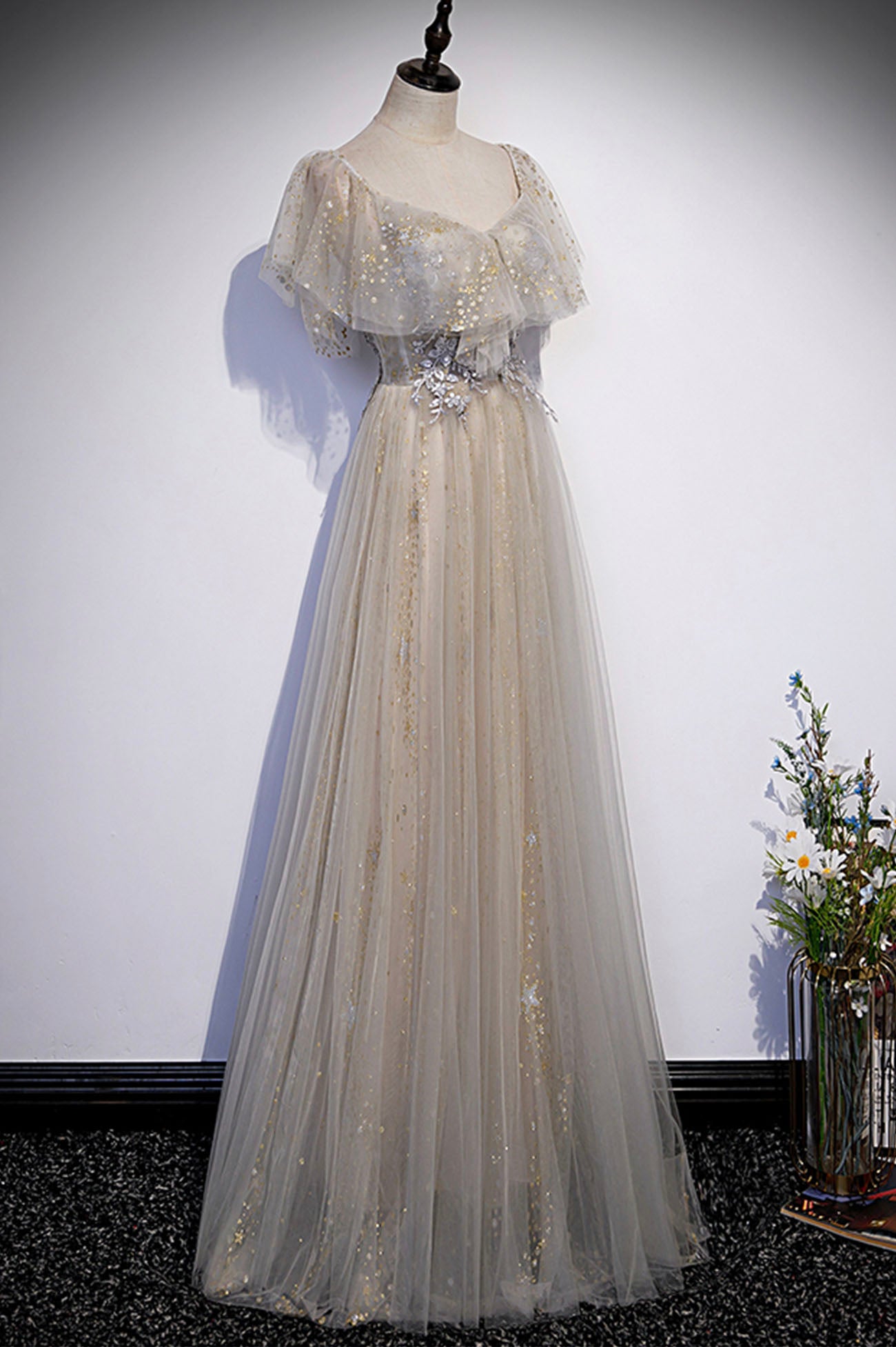 Süßes Tüll Pailletten langes Ballkleid Abendkleid 10180