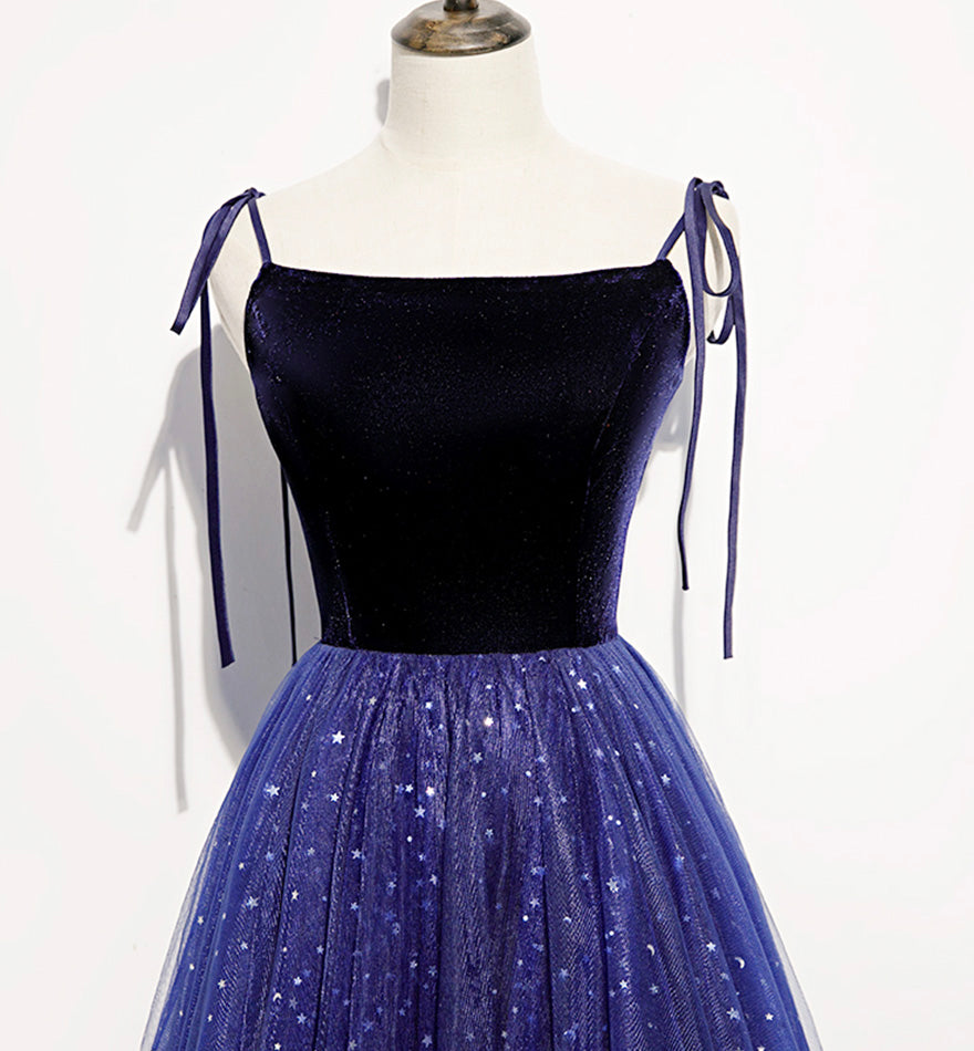 Blue tulle sequins long prom dress evening dress  8463