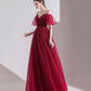Bugundy Samt Tüll langes Ballkleid A-Linie Abendkleid 10553