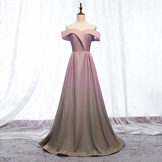 Shiny satin long prom dress pink evening dress  8623