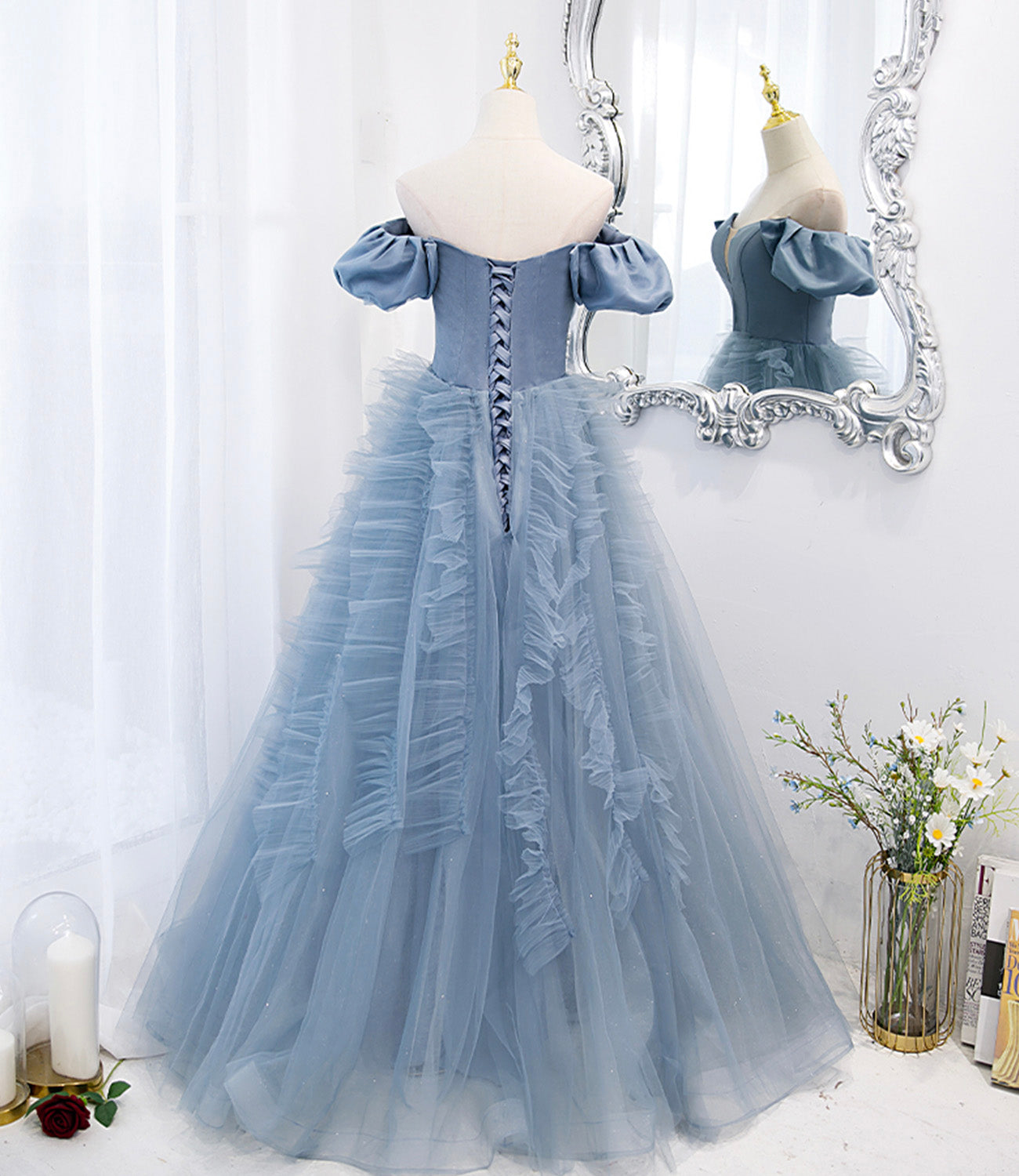 Blaues langes Ballkleid aus Tüll blaues Abendkleid 10151