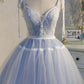 Blue lace short A line prom dress homecoming dress  10539