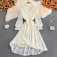 Champagne V Neck Lace Long Dress Fashion Dress  10957