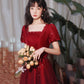 Burgundy satin tulle long prom dress A line evenig dress  10383