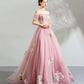 Rosa Tüll Spitze langes Ballkleid Abendkleid 10623