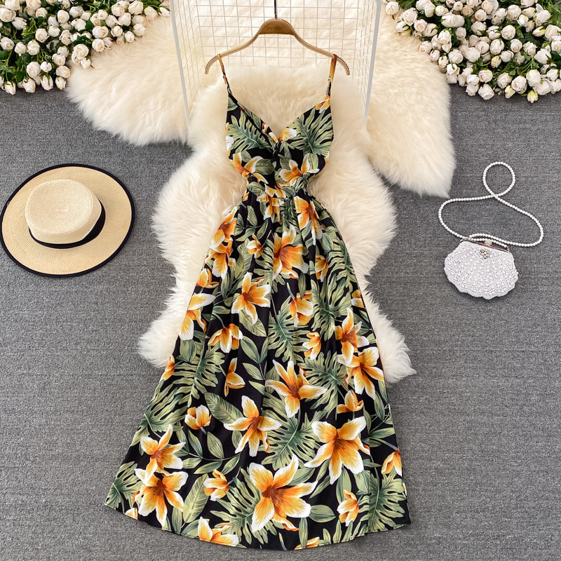 Robe fleurie mignonne à col en V avec nœud Robe tendance 10790